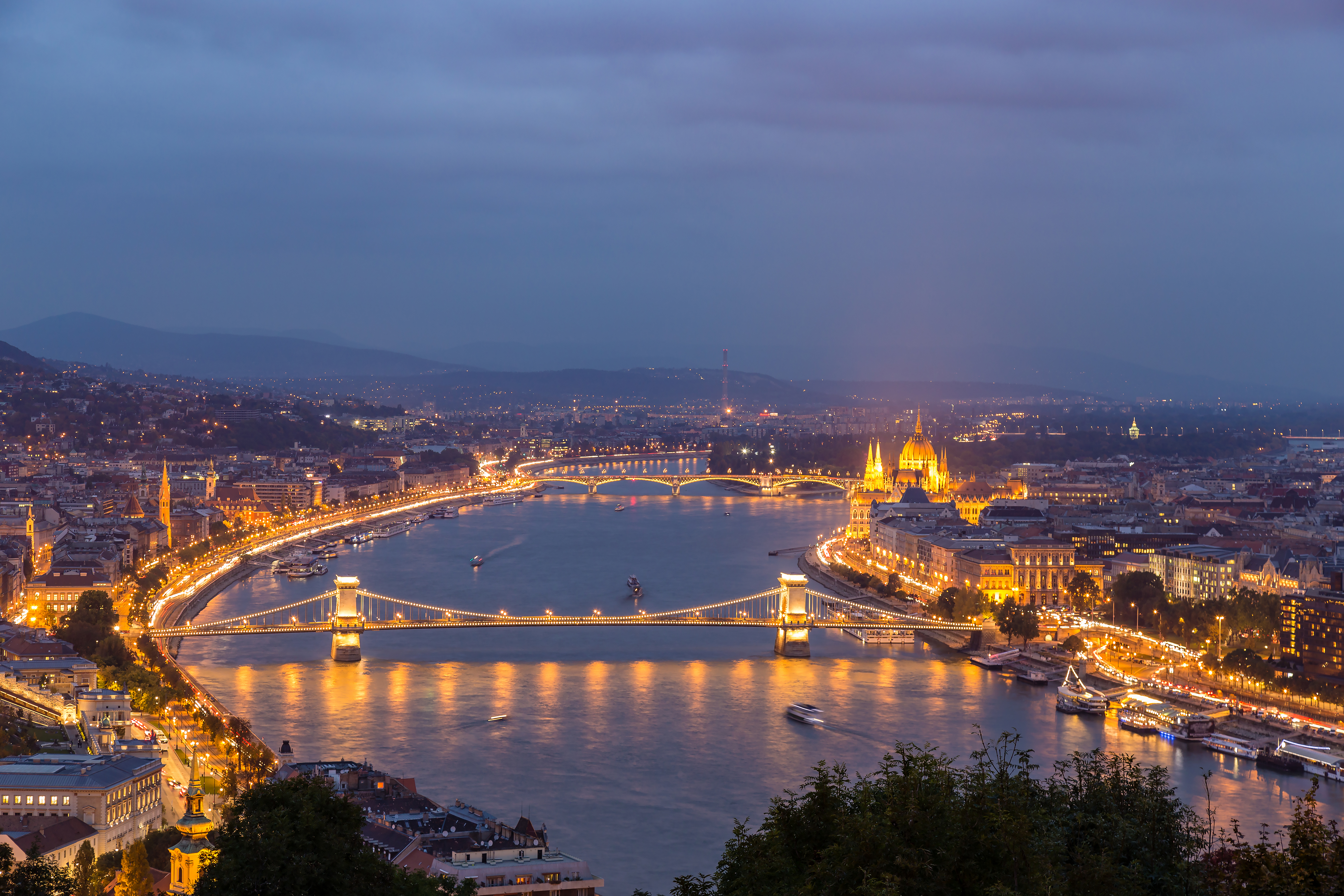 Night view of Danube river and Budapest