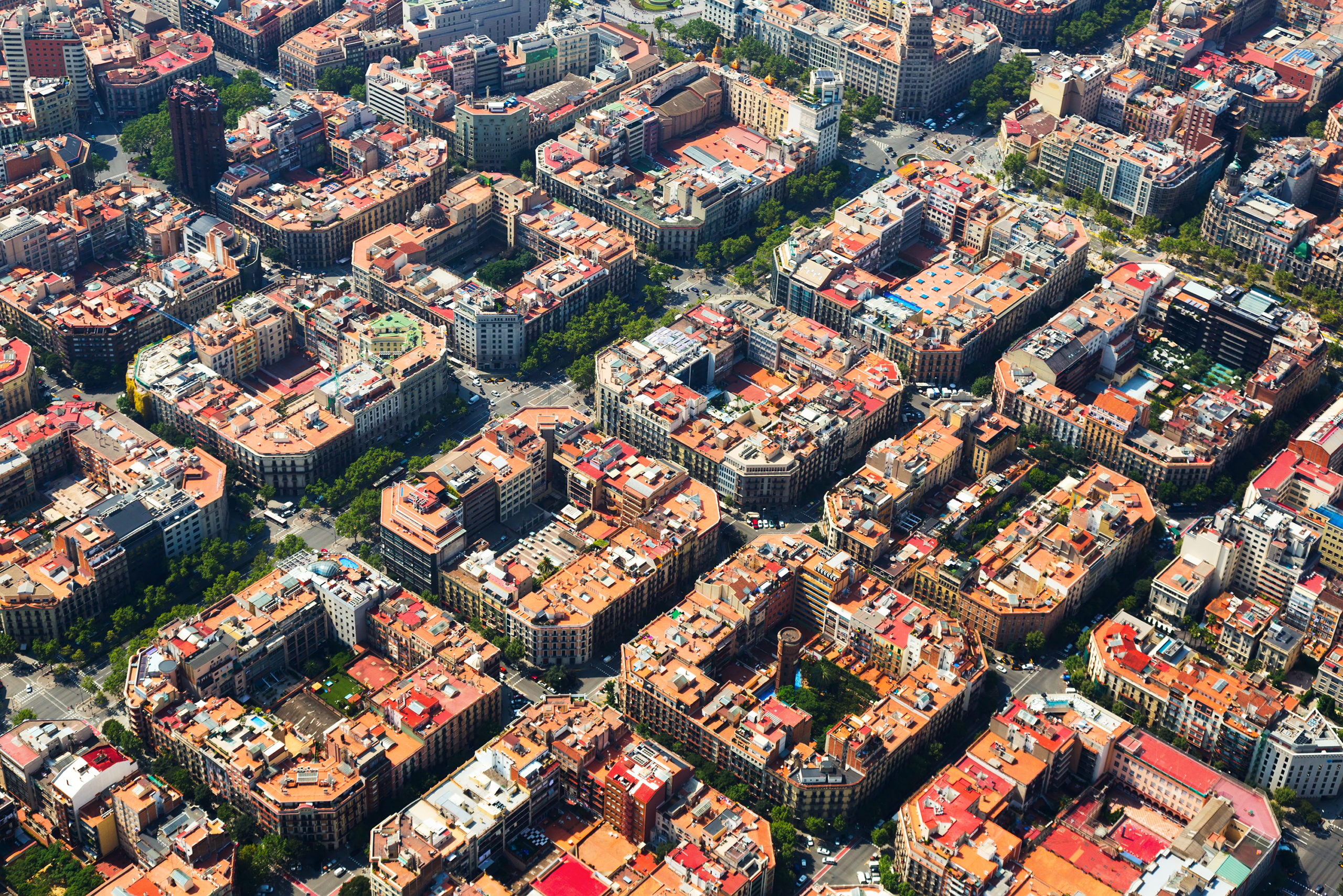 Aerial view  of  Eixample  district. Barcelona,  Spain