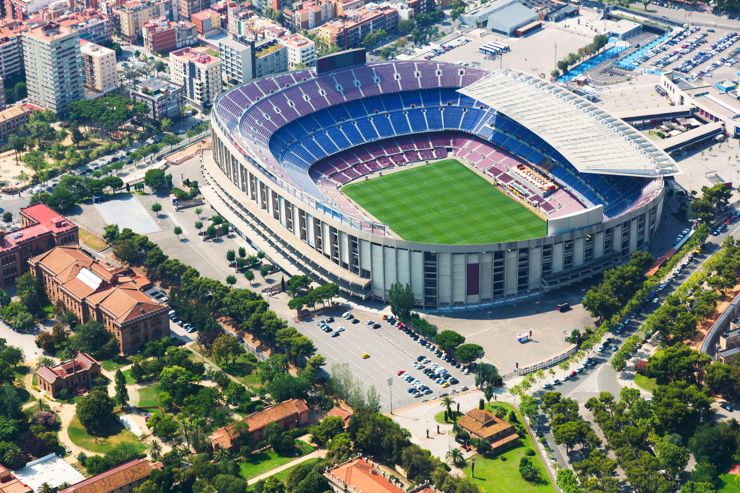 stadium of Barcelona from helicopter.  Spain